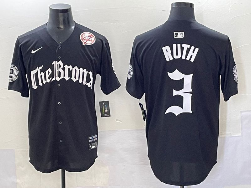 Men 2025 New York Yankees 3 Ruth Black Five generations Joint Name Nike MLB Jersey style 6